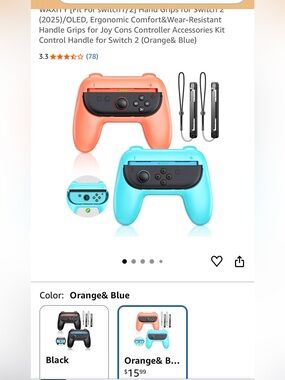 Waxity Orange & Blue Grip Controller and Heystop Case for Nintendo Switch 2